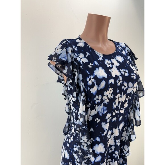 MICHAEL KORS Blue Floral Ruffle Polyester Dress Womens L - Picture 2 of 10